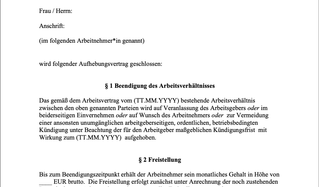 Bitte Um Aufhebungsvertrag Aus Gesundheitlichen Gründen Kostenlose Aufhebungsvertrag Muster | Kenjo